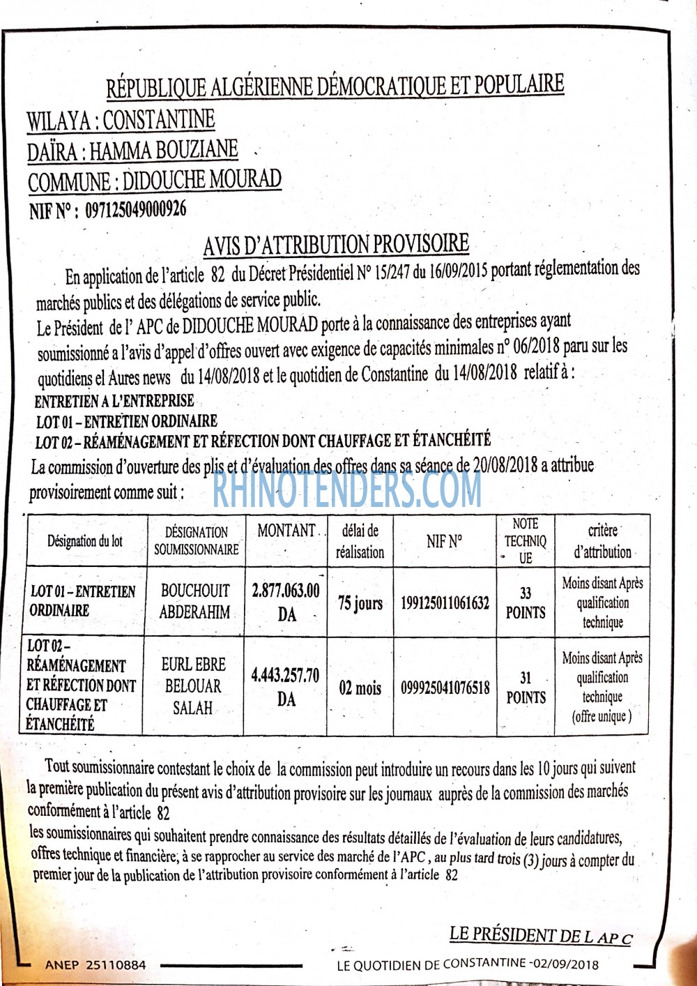 LE QUOTIDIEN DE CONSTANTINE