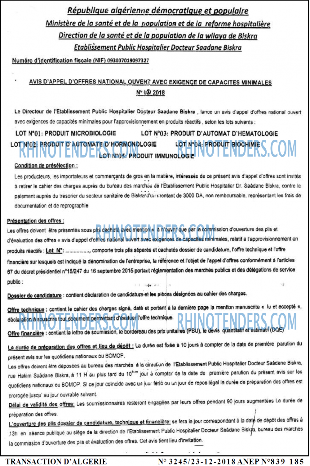 TRANSACTION D'ALGERIE