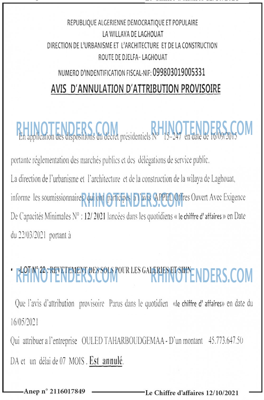 Le Chiffre d'Affaires