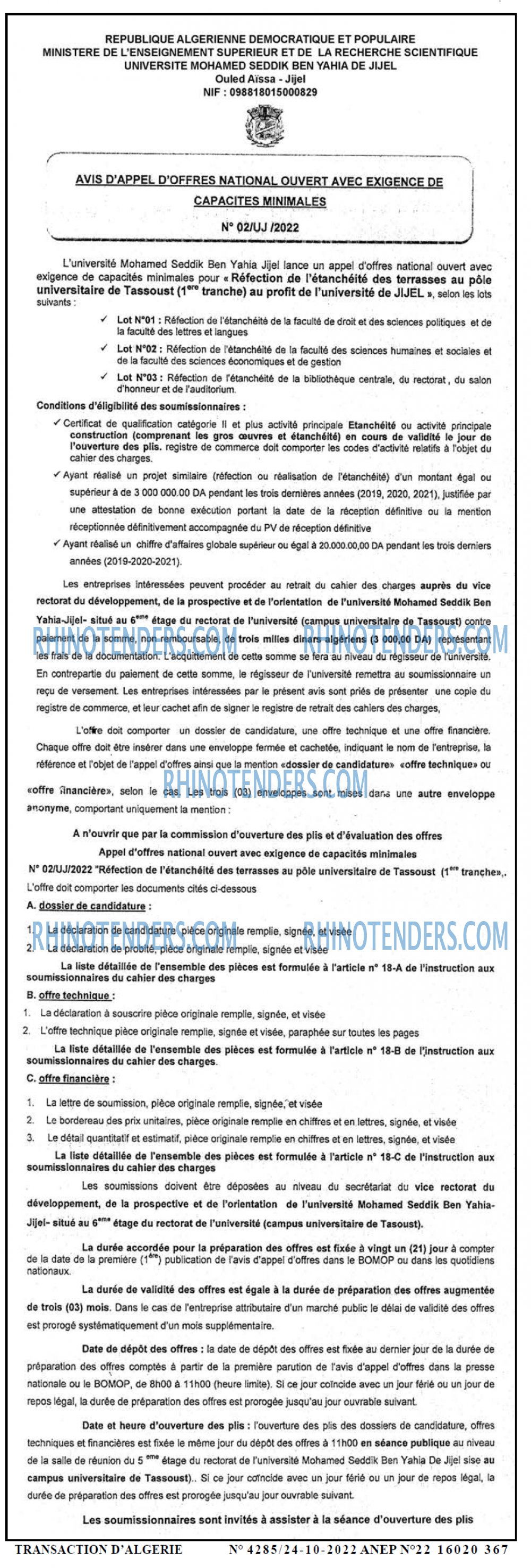TRANSACTION D'ALGERIE