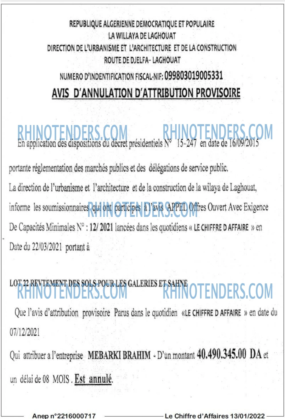 Le Chiffre d'Affaires