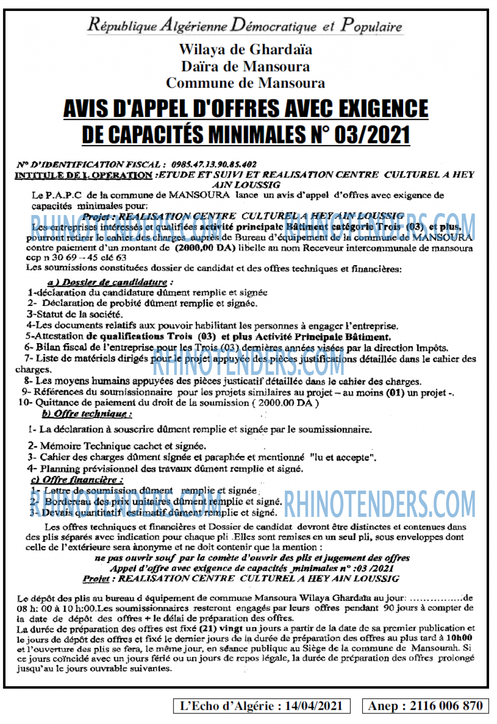 L'ECHO D'ALGERIE