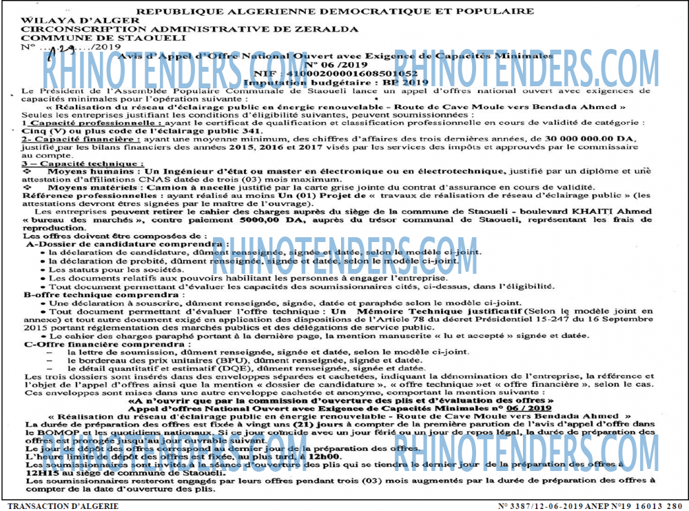 TRANSACTION D'ALGERIE