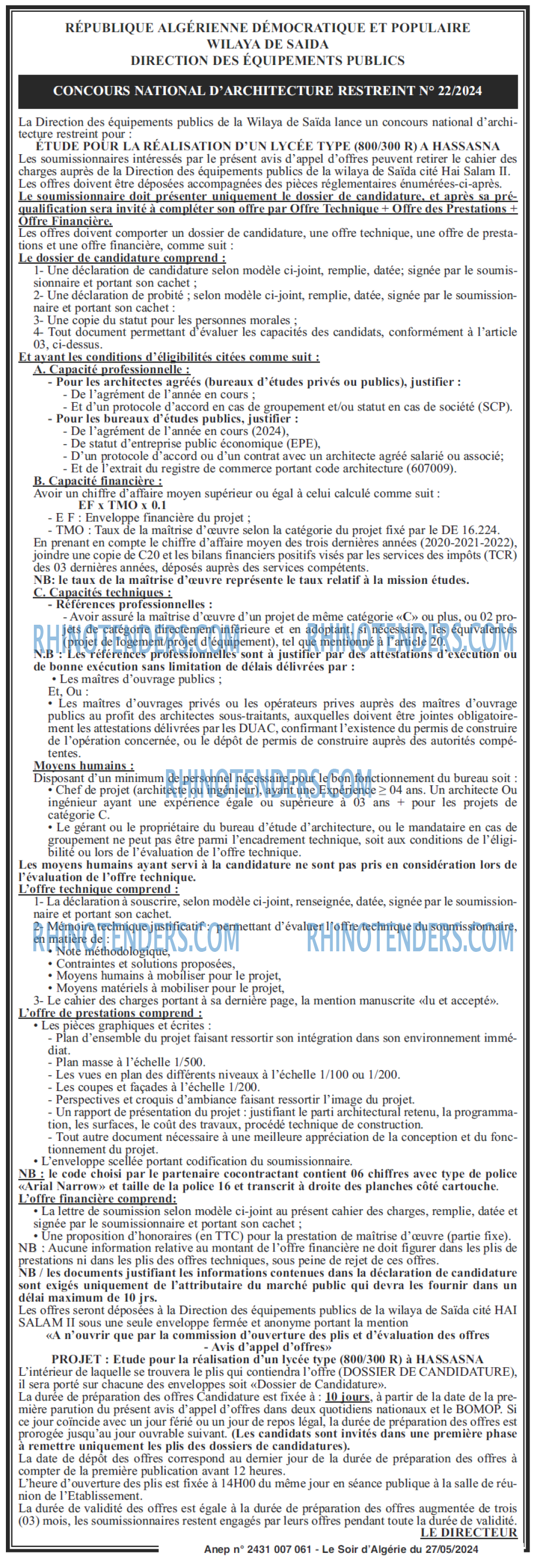 LE SOIR D'ALGERIE