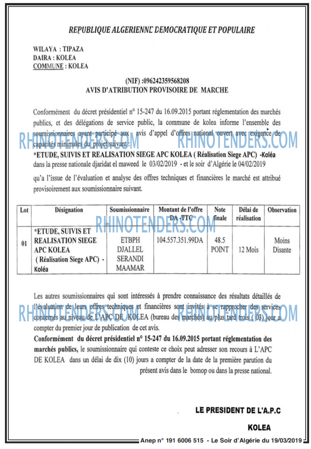 LE SOIR D'ALGERIE