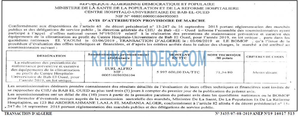 TRANSACTION D'ALGERIE