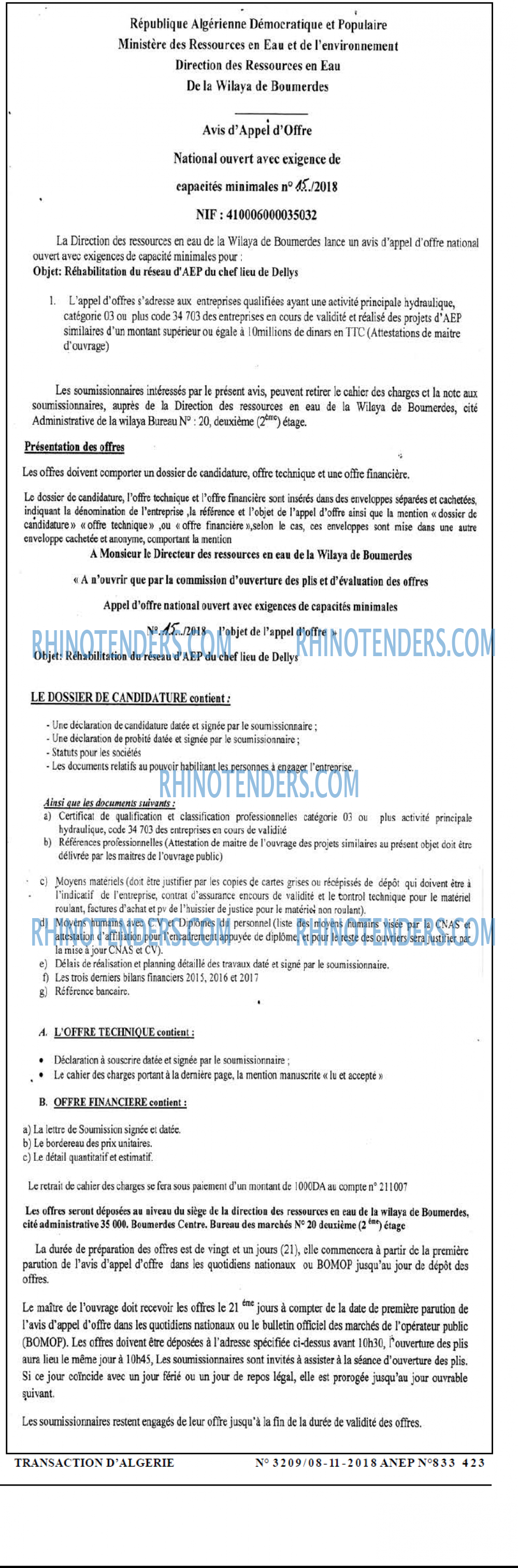 TRANSACTION D'ALGERIE