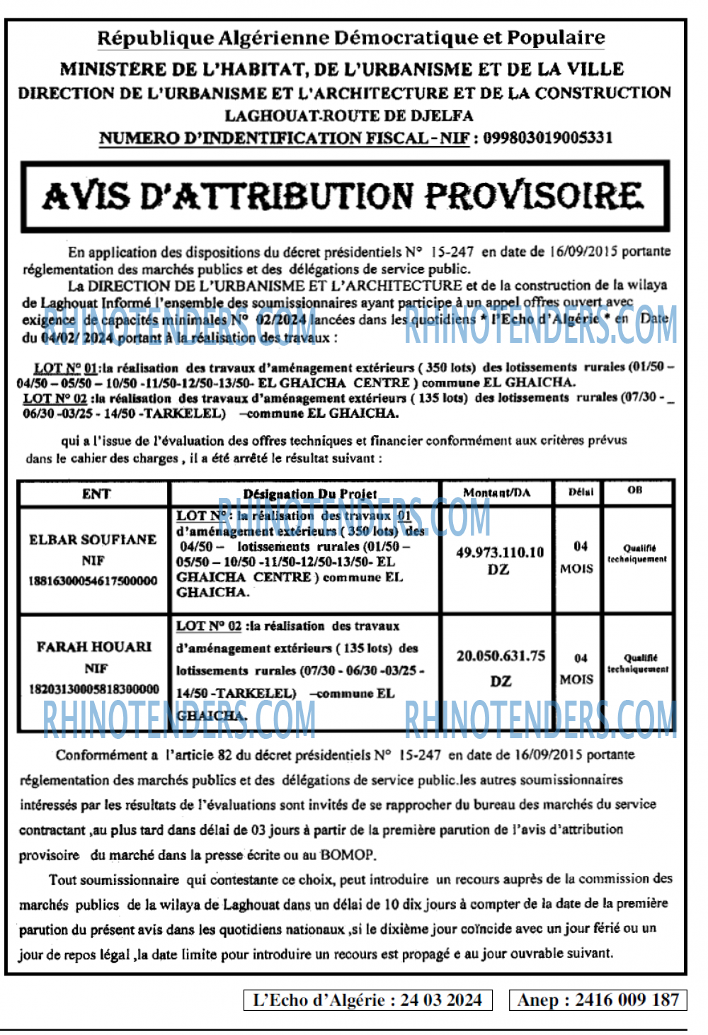 L'ECHO D'ALGERIE