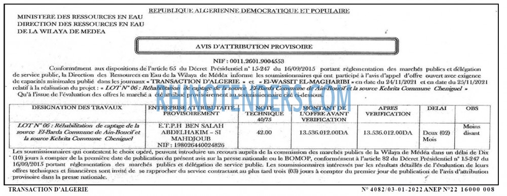TRANSACTION D'ALGERIE