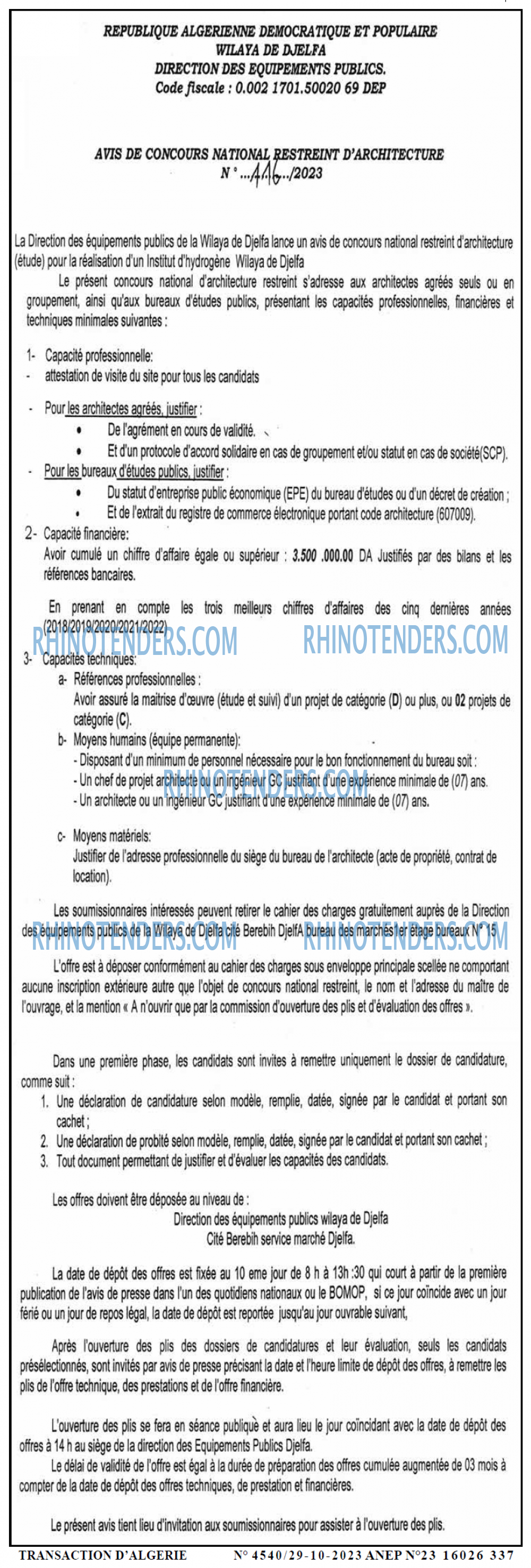 TRANSACTION D'ALGERIE