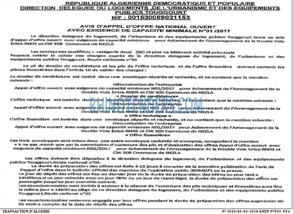 TRANSACTION D'ALGERIE