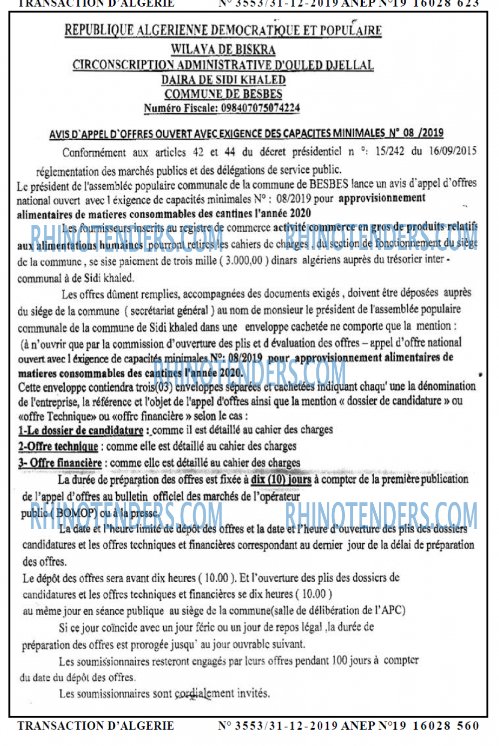 TRANSACTION D'ALGERIE