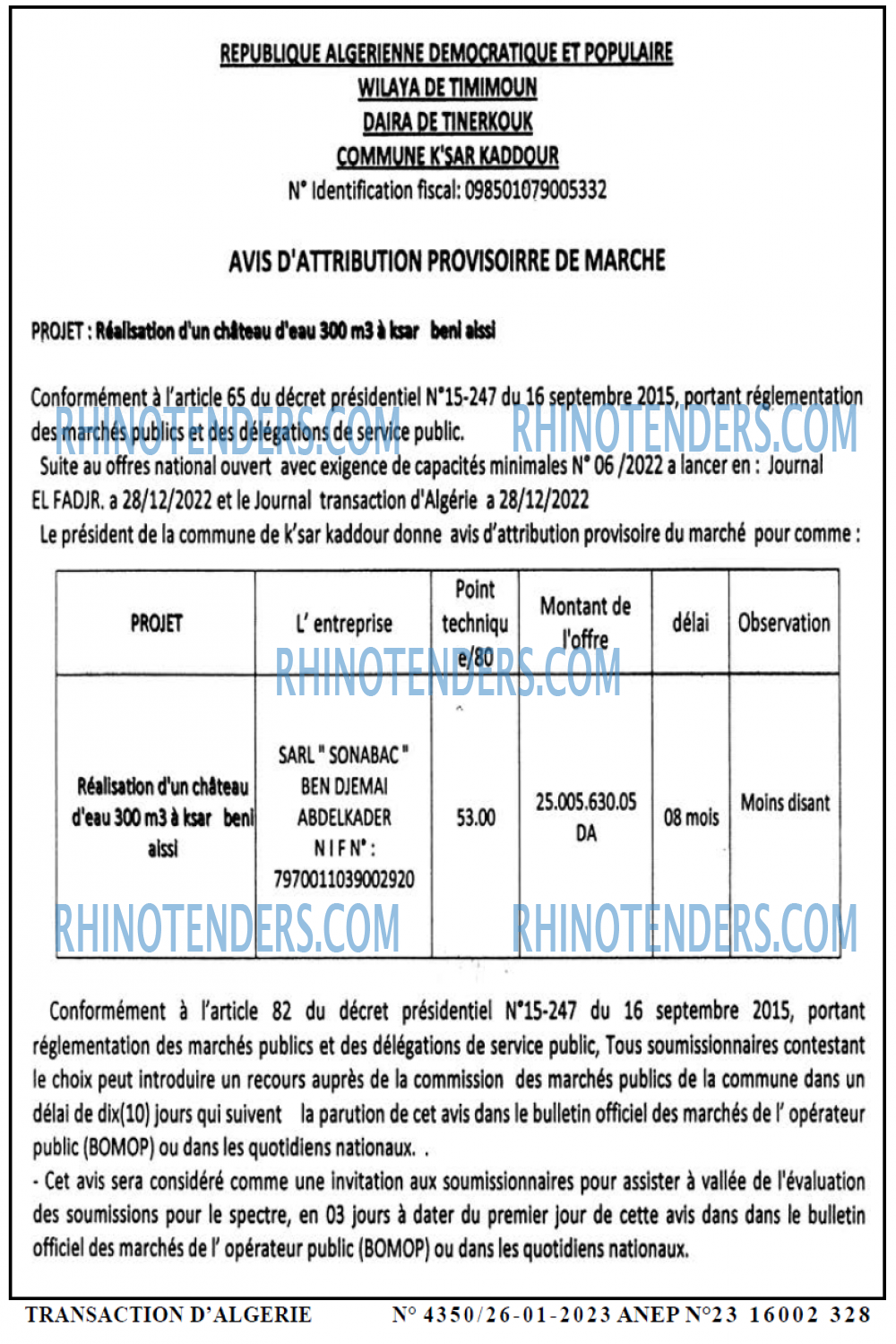 TRANSACTION D'ALGERIE