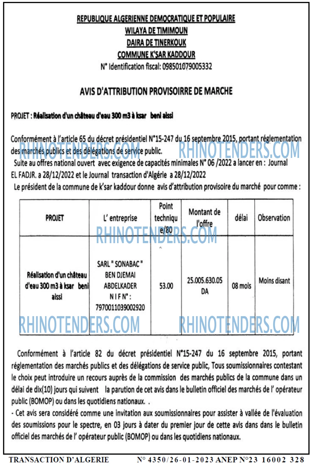 TRANSACTION D'ALGERIE