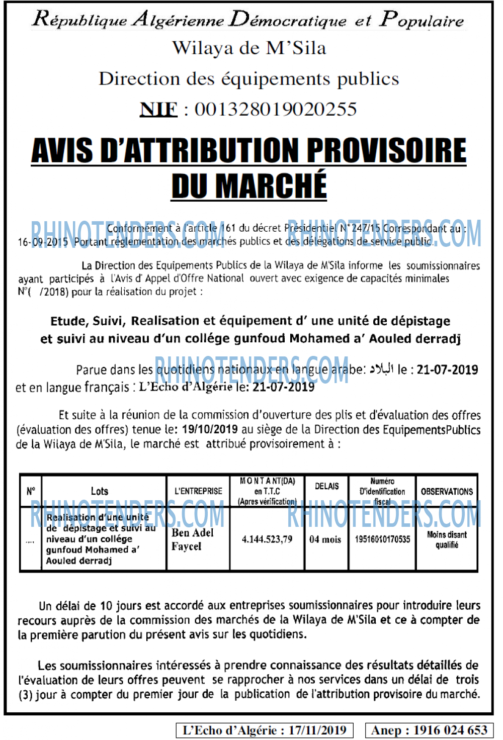L'ECHO D'ALGERIE