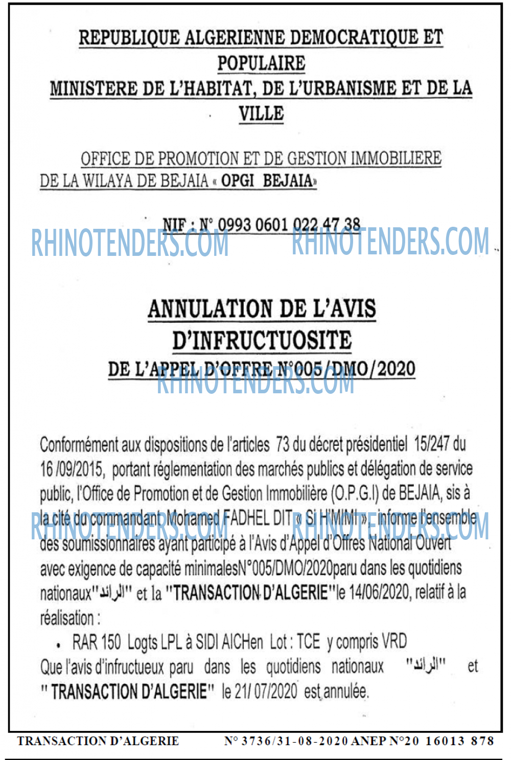 TRANSACTION D'ALGERIE