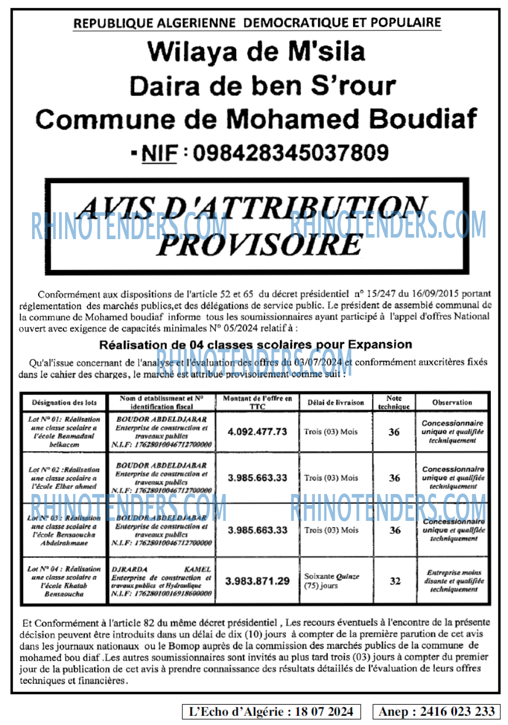 L'ECHO D'ALGERIE