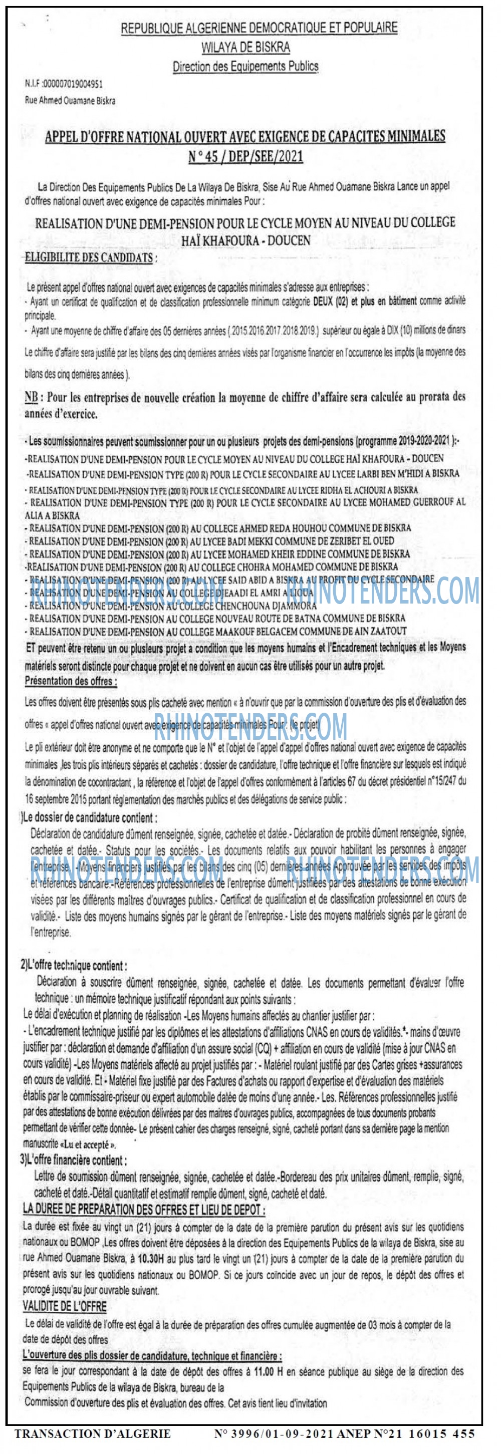 TRANSACTION D'ALGERIE
