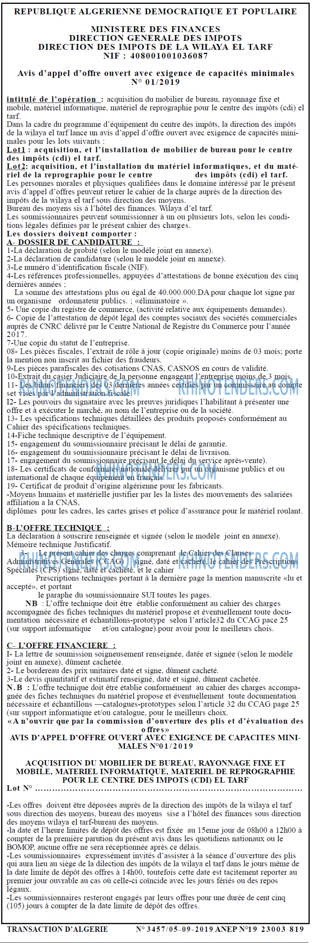 TRANSACTION D'ALGERIE