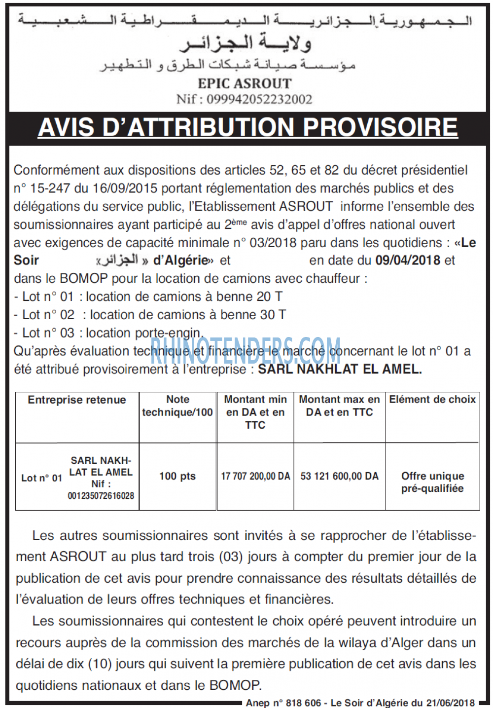 LE SOIR D'ALGERIE