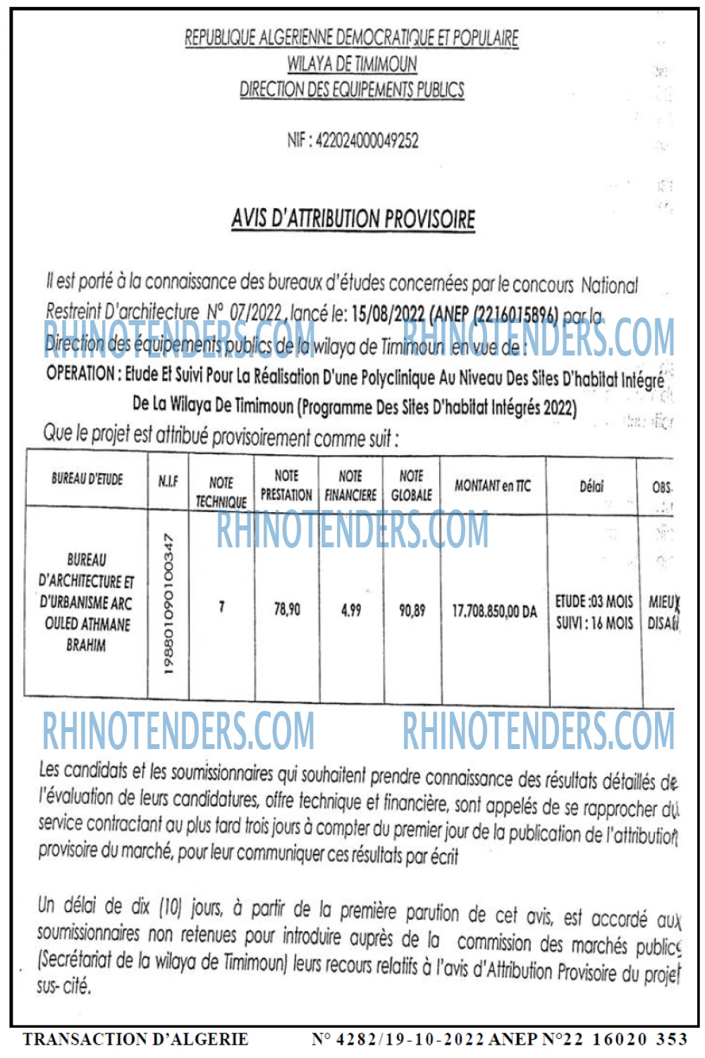TRANSACTION D'ALGERIE
