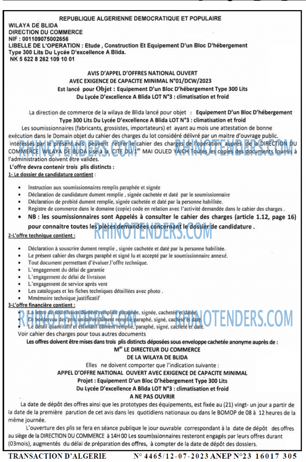 TRANSACTION D'ALGERIE