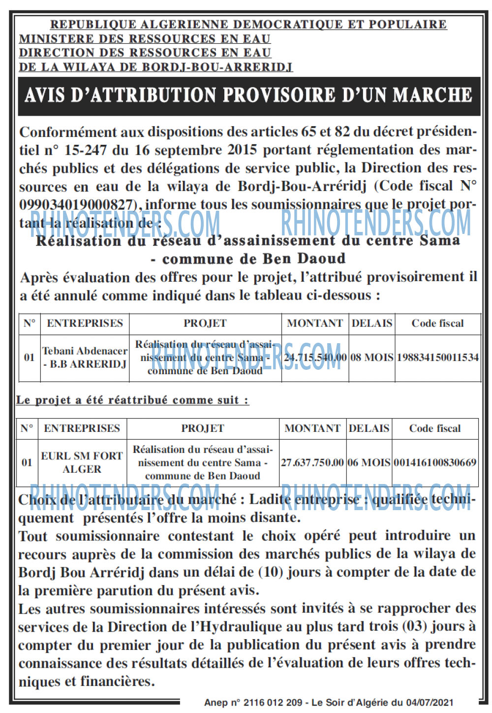LE SOIR D'ALGERIE