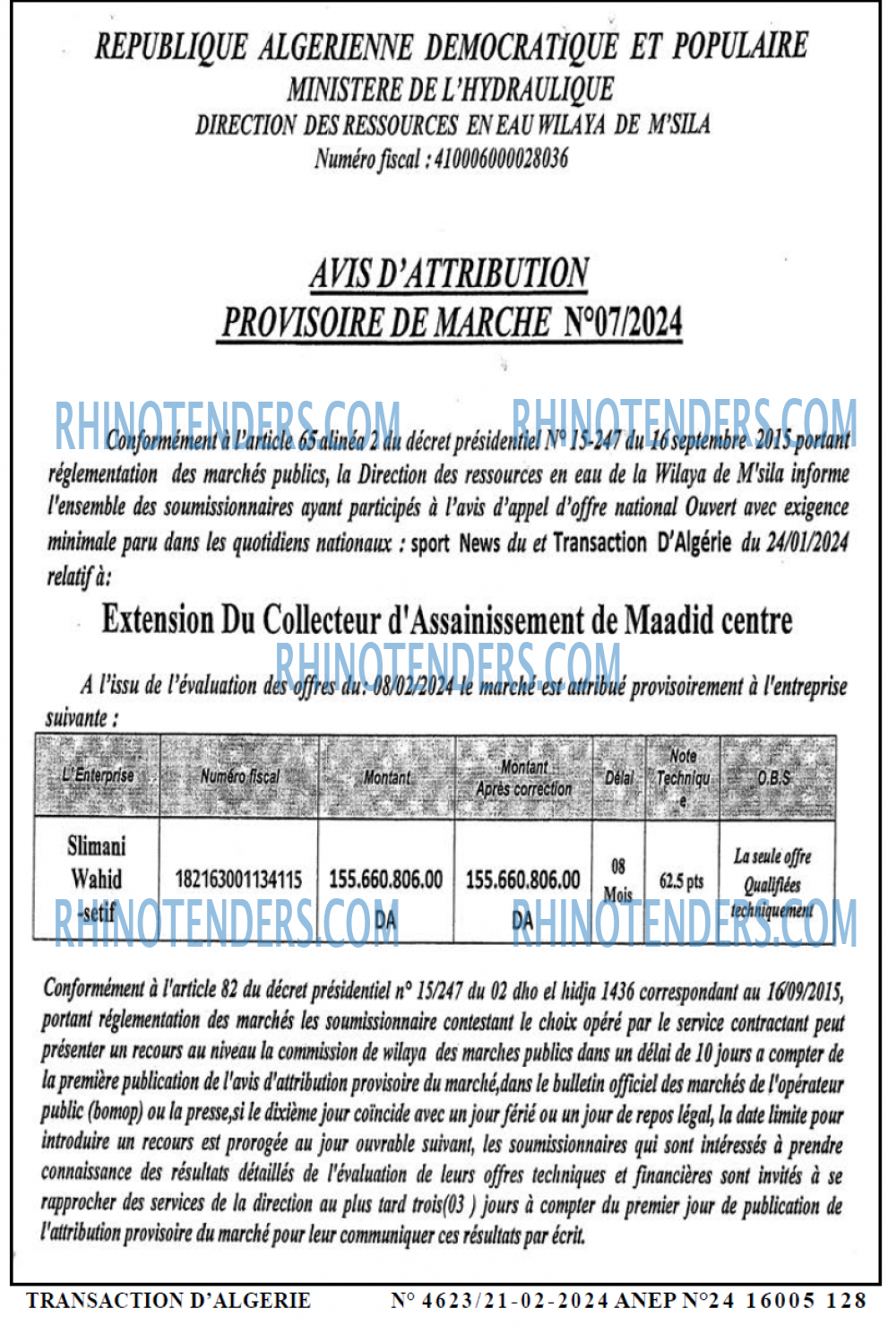 TRANSACTION D'ALGERIE