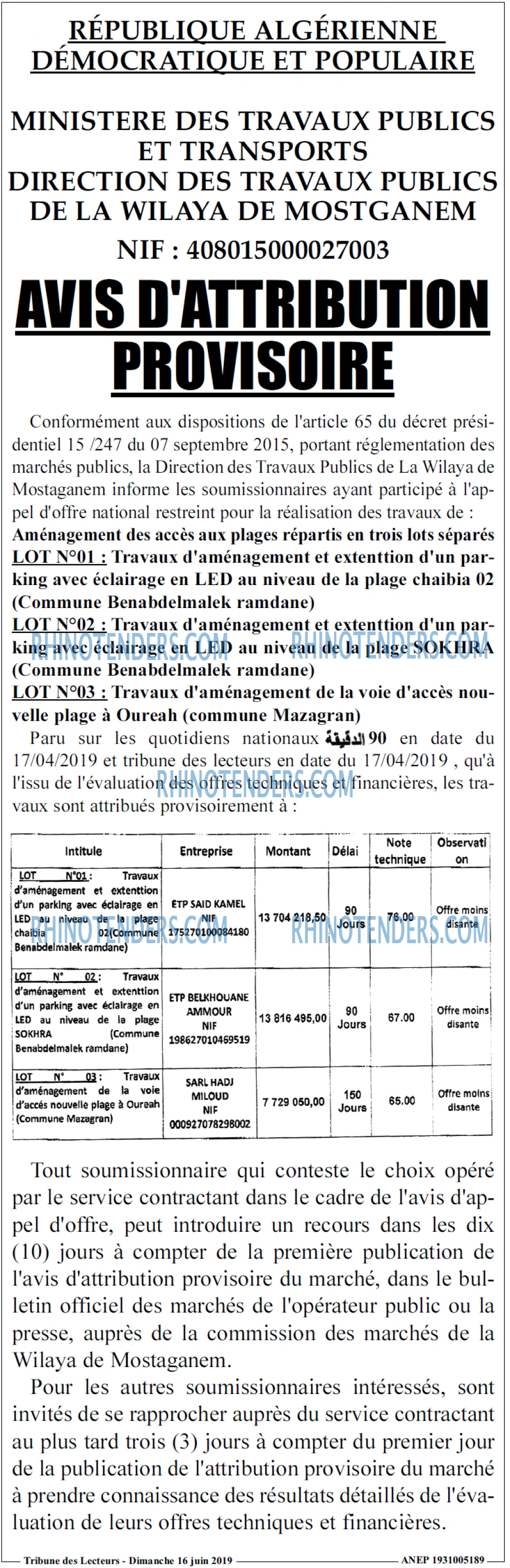 TRIBUNE DES LECTEURS