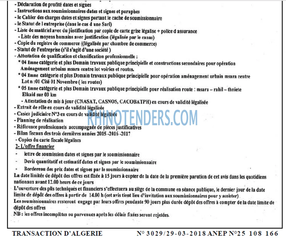 TRANSACTION D'ALGERIE