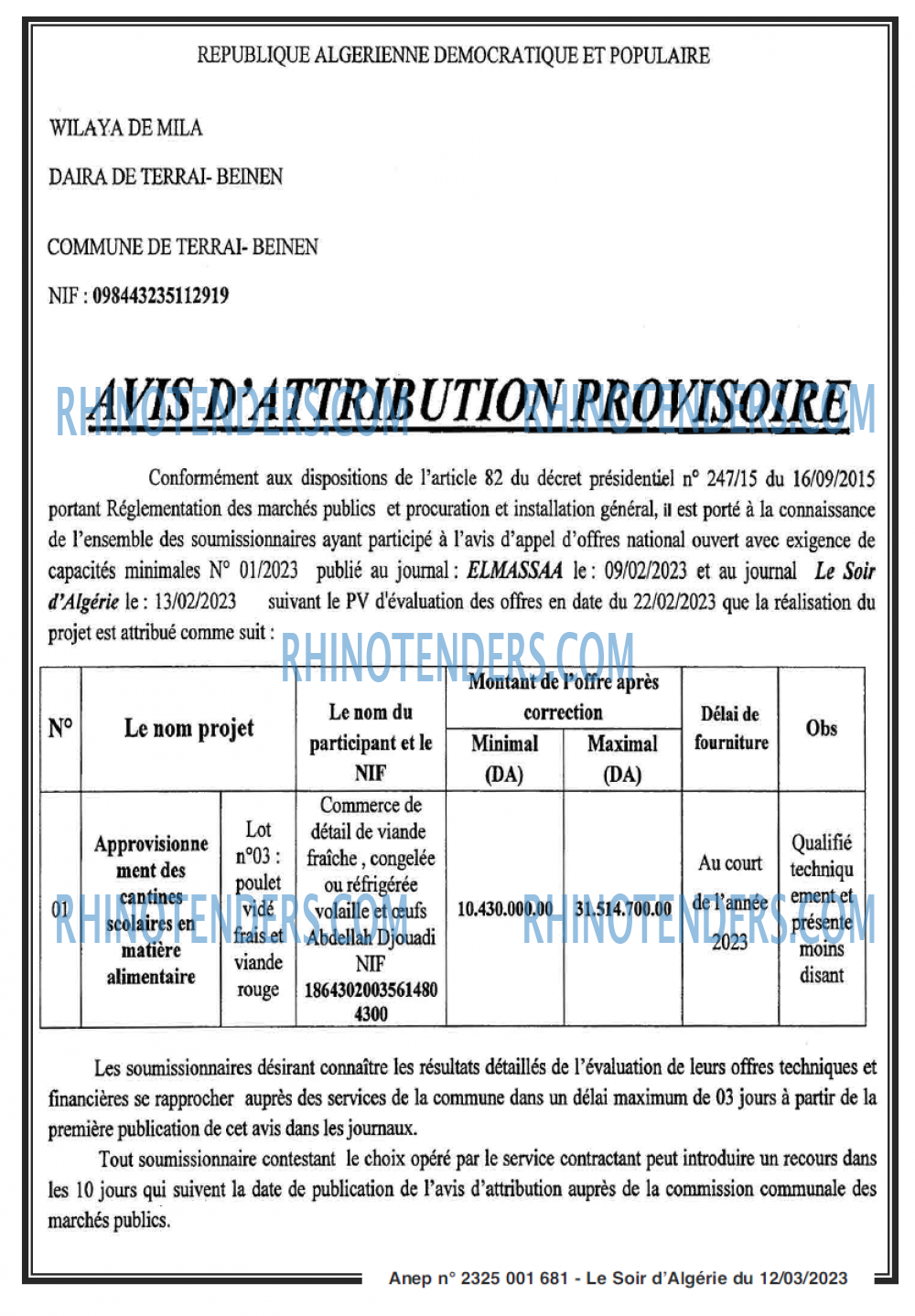 LE SOIR D'ALGERIE