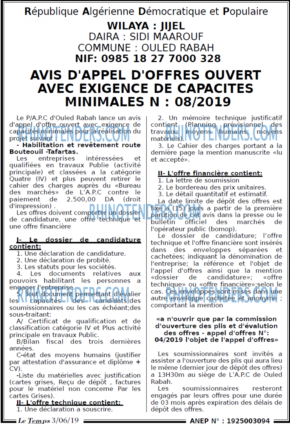 LE TEMPS D'ALGERIE