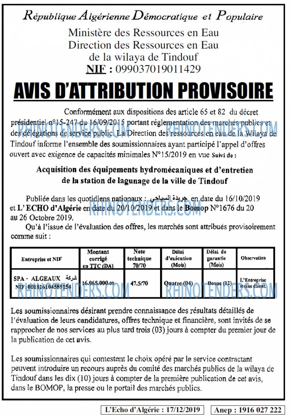 L'ECHO D'ALGERIE