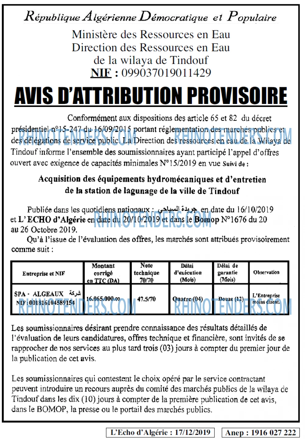 L'ECHO D'ALGERIE