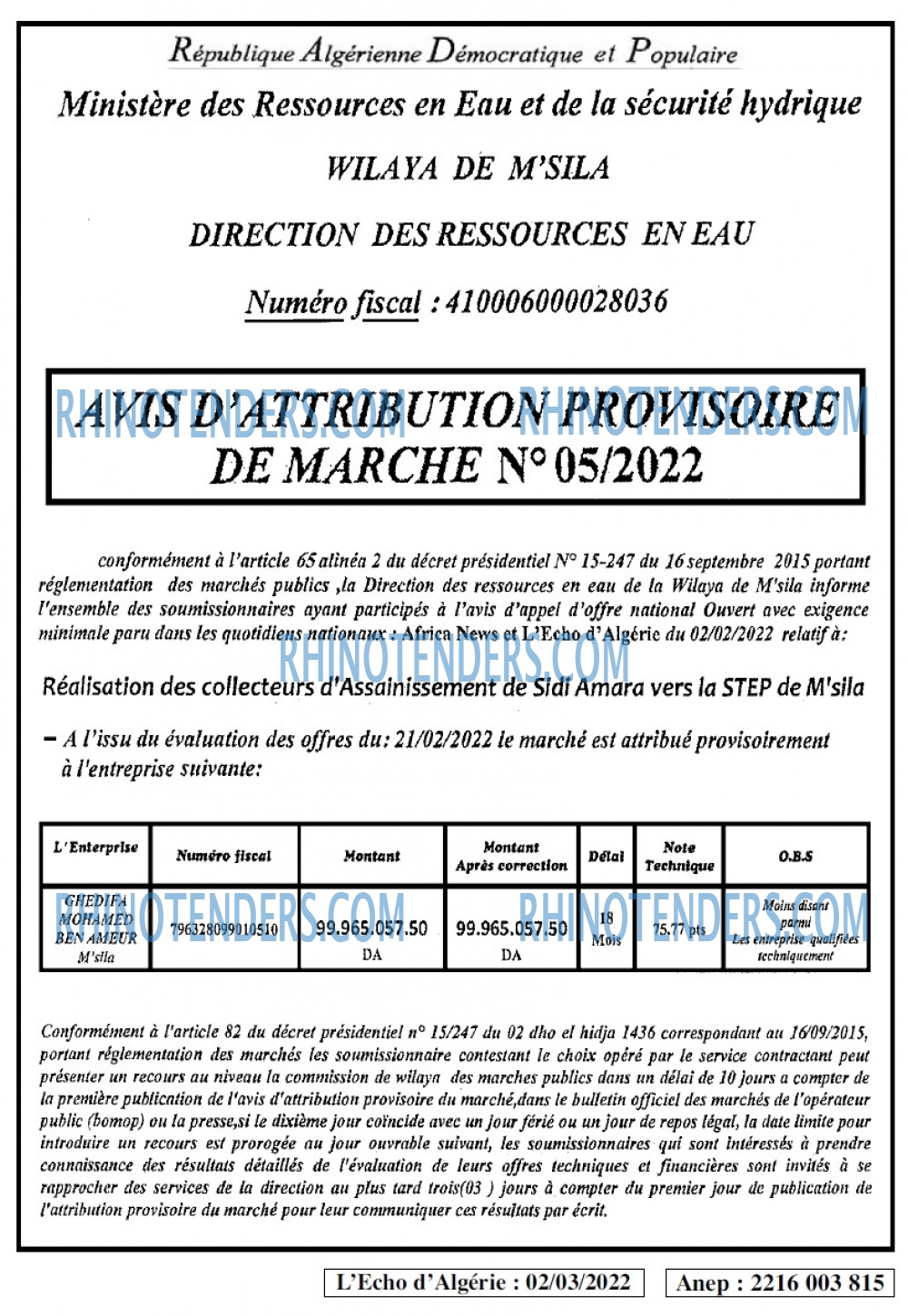 L'ECHO D'ALGERIE
