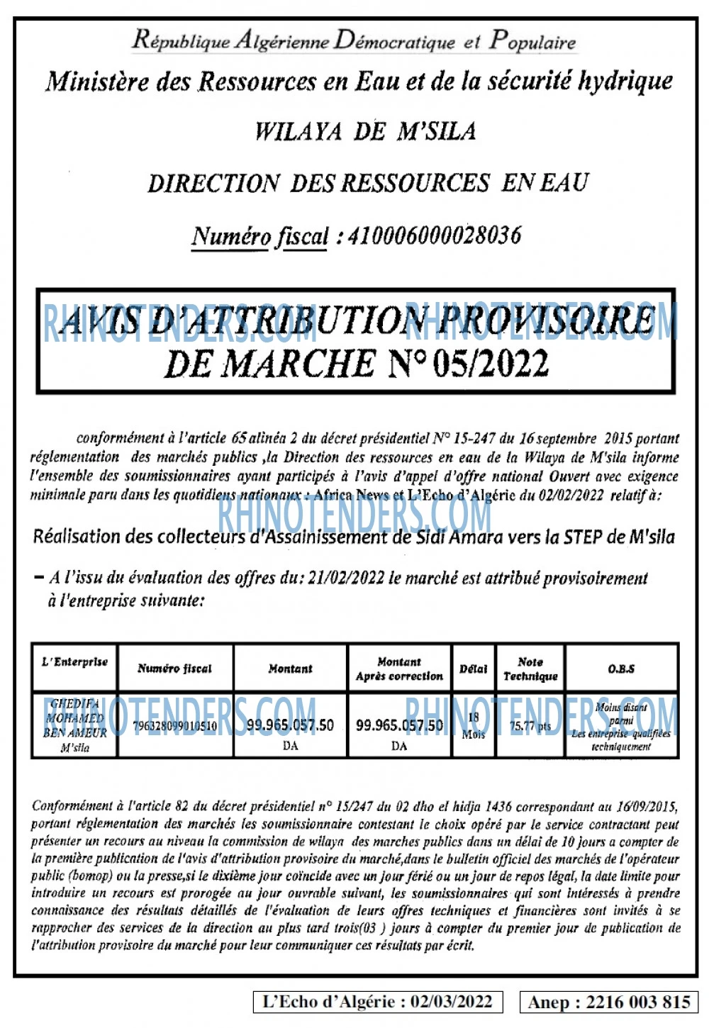 L'ECHO D'ALGERIE