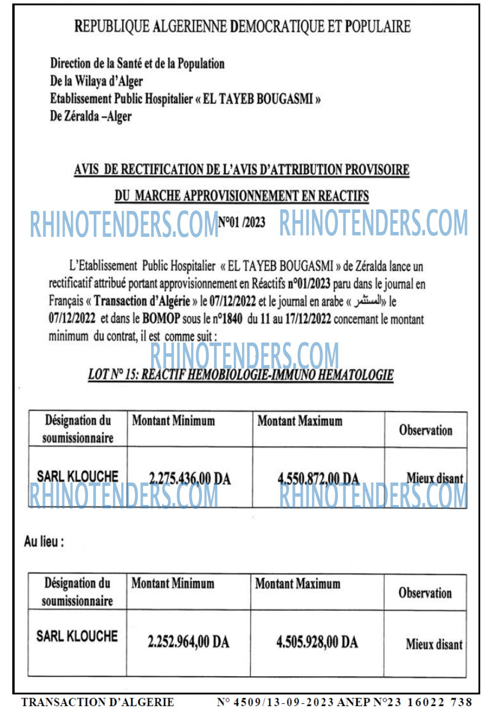 TRANSACTION D'ALGERIE
