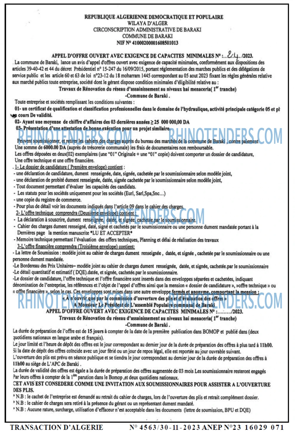 TRANSACTION D'ALGERIE