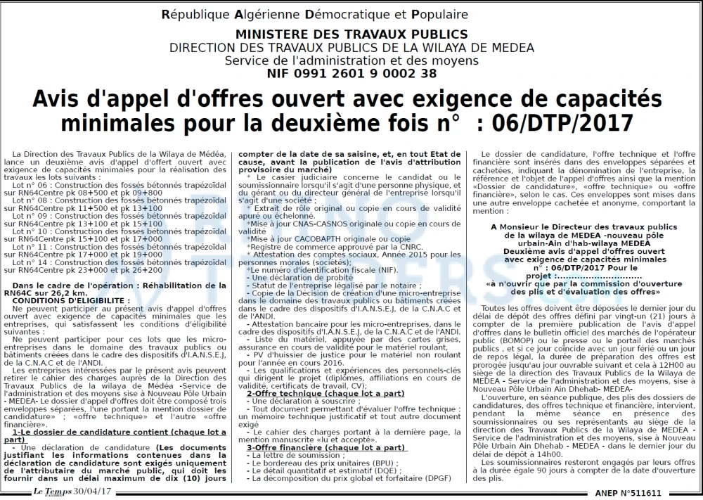LE TEMPS D'ALGERIE
