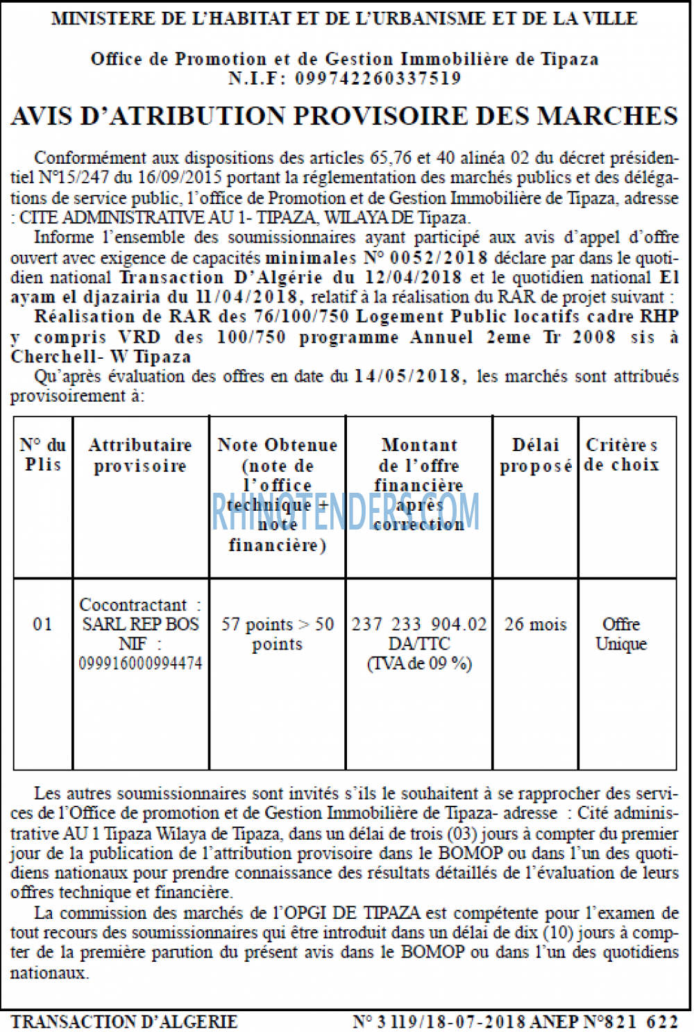 TRANSACTION D'ALGERIE
