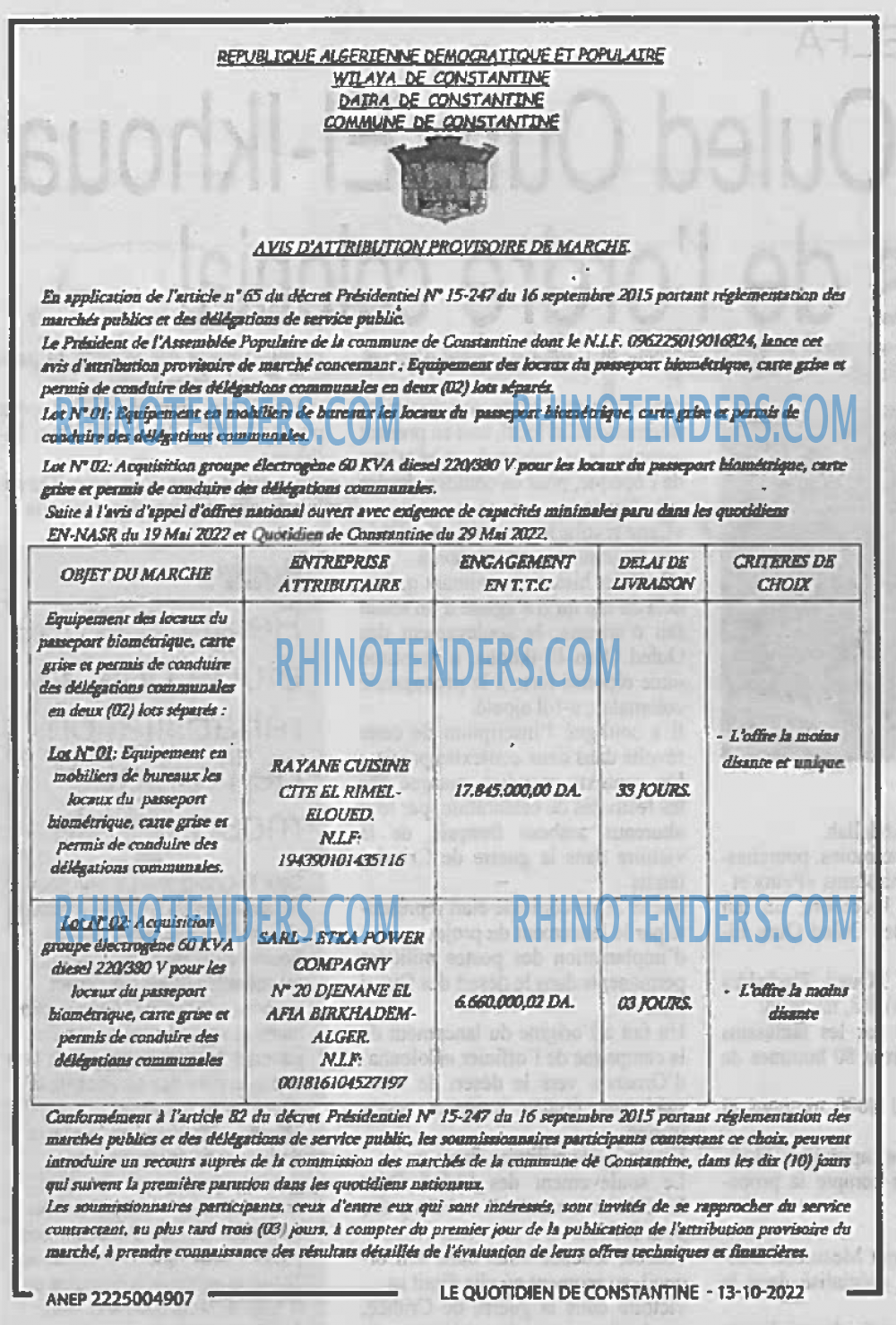 LE QUOTIDIEN DE CONSTANTINE