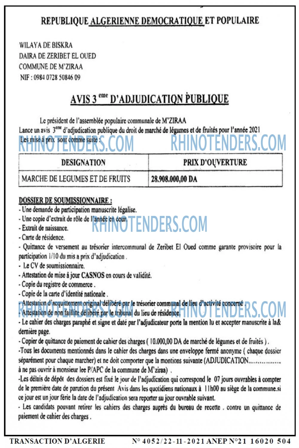 TRANSACTION D'ALGERIE
