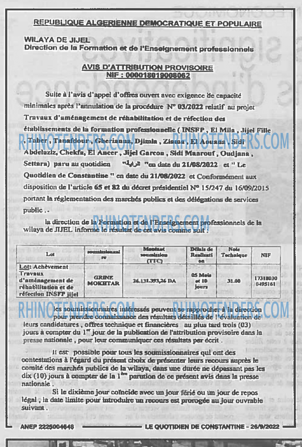 LE QUOTIDIEN DE CONSTANTINE
