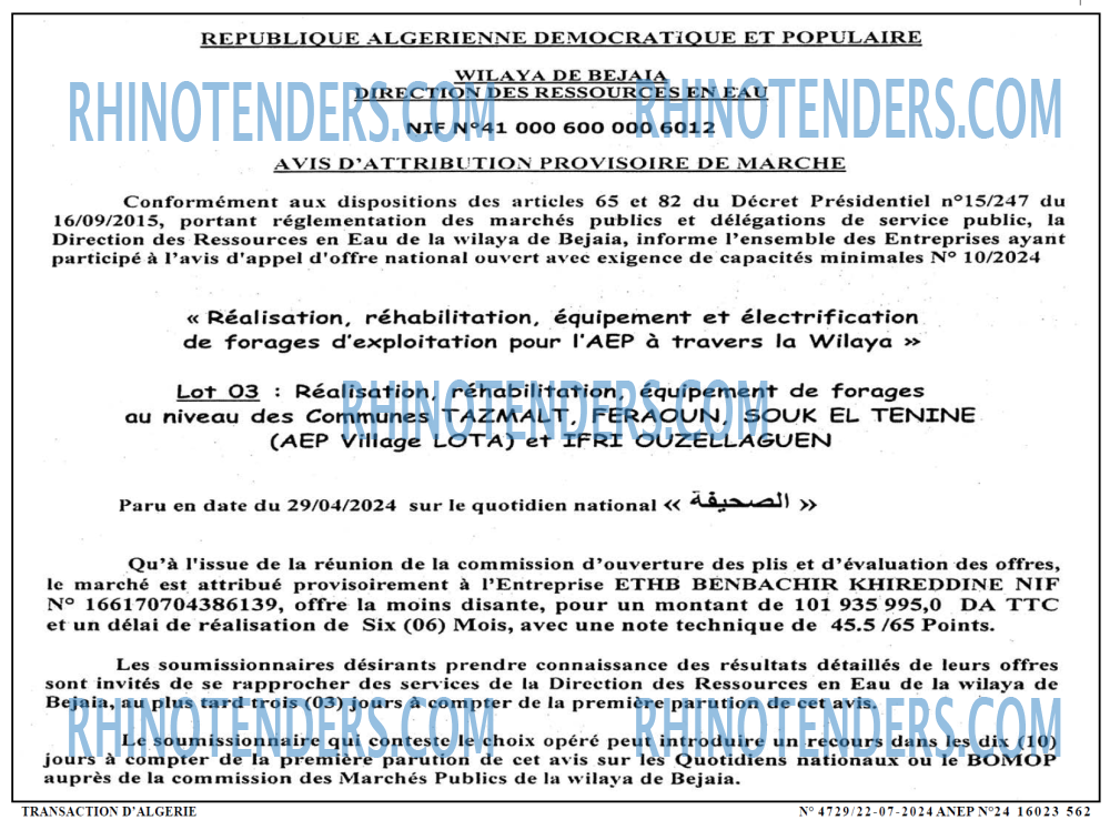 TRANSACTION D'ALGERIE