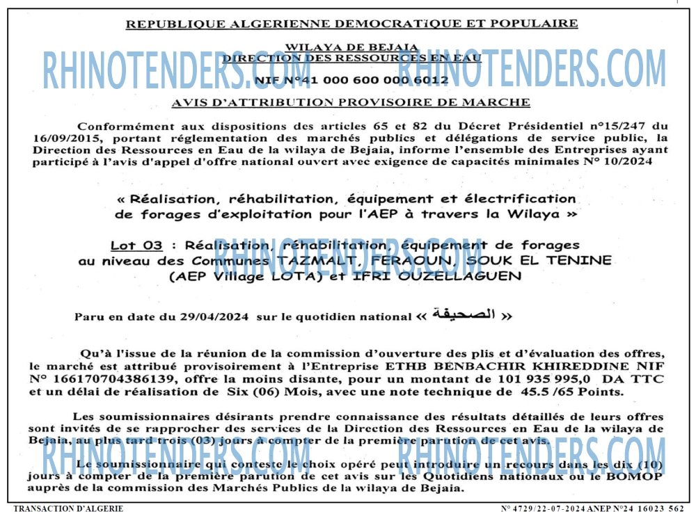 TRANSACTION D'ALGERIE