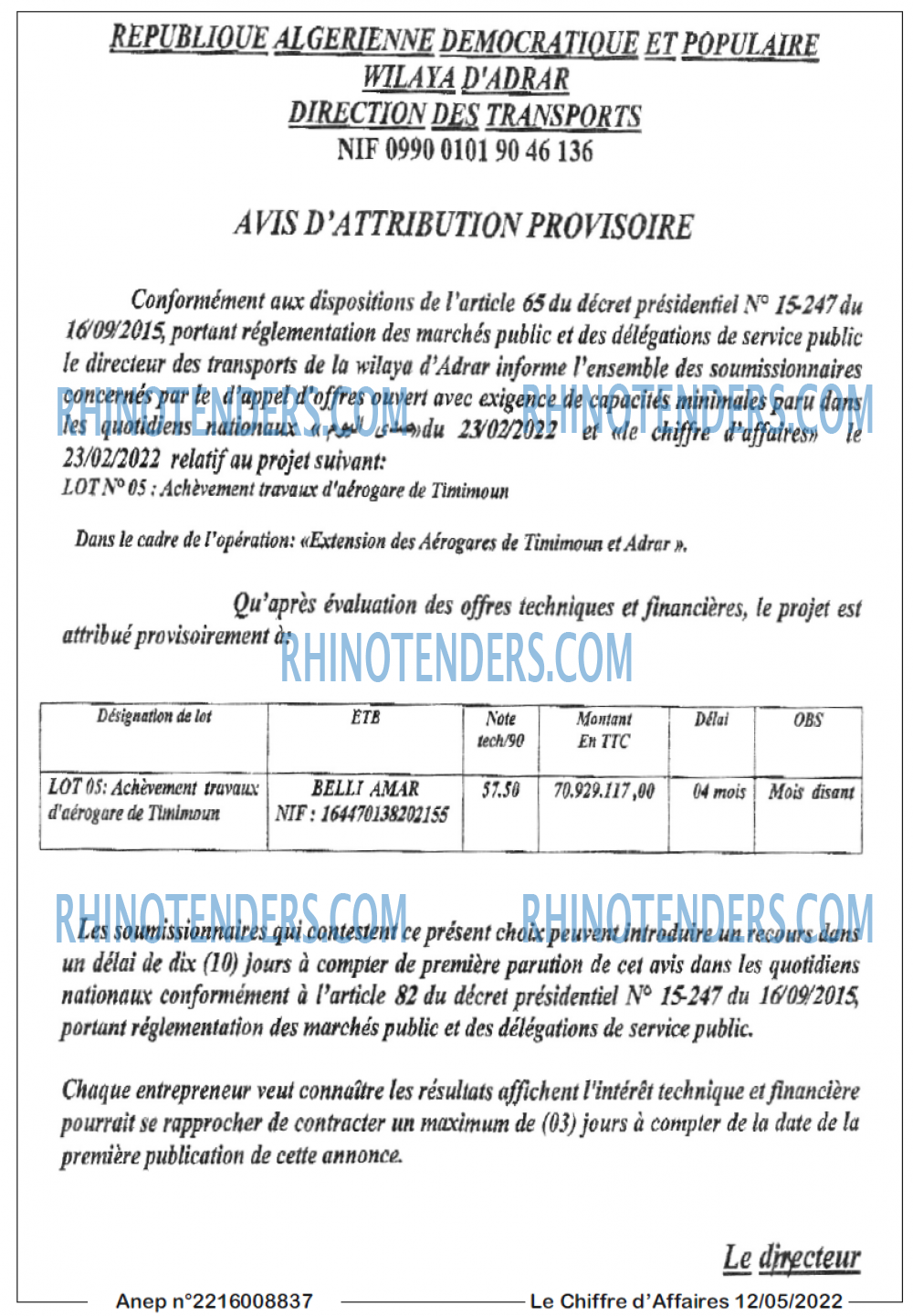 Le Chiffre d'Affaires
