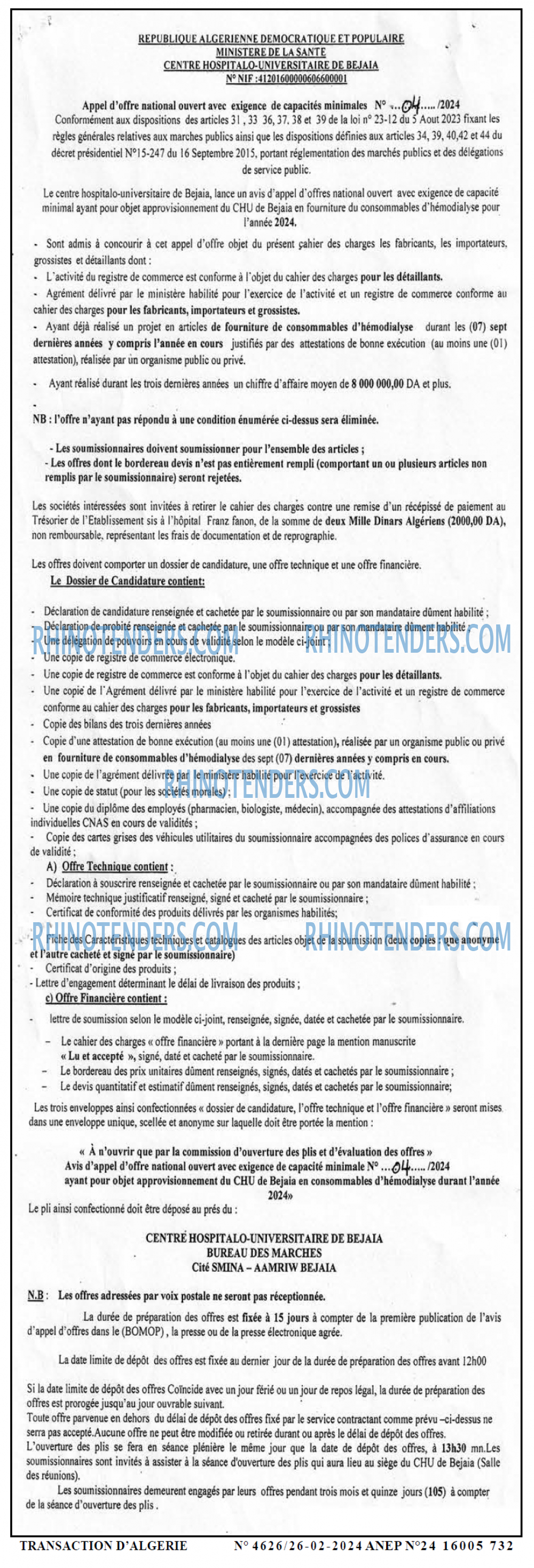 TRANSACTION D'ALGERIE
