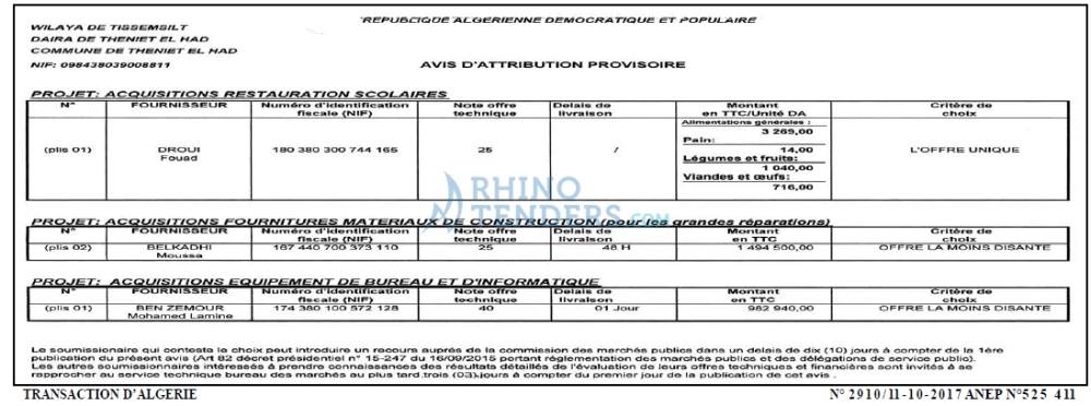 TRANSACTION D'ALGERIE