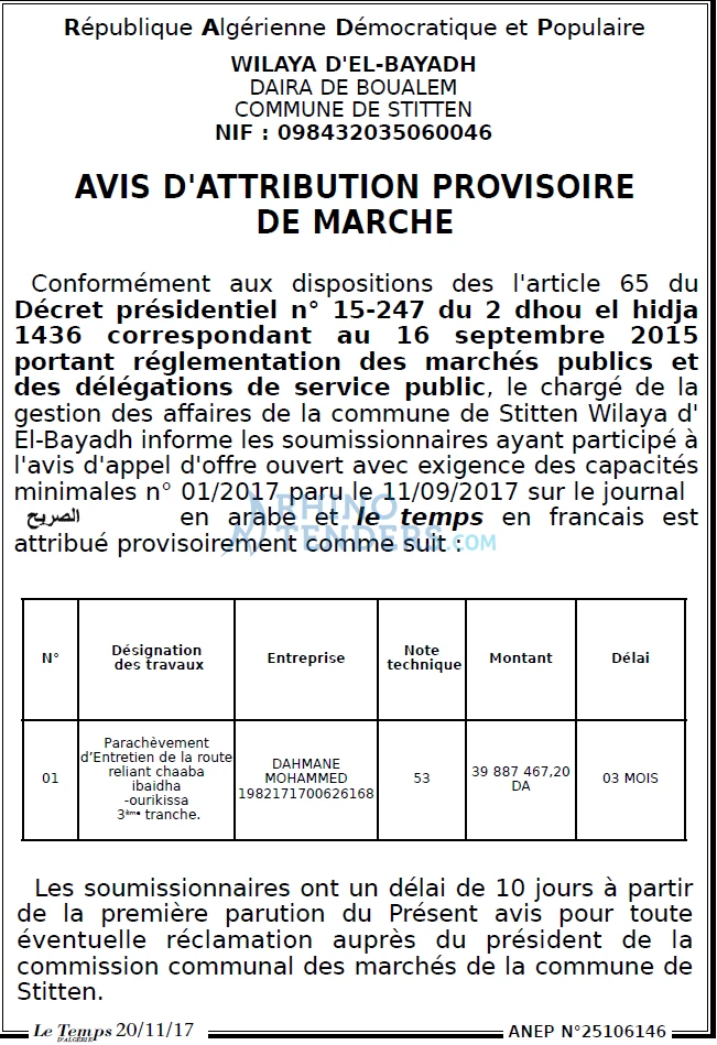 LE TEMPS D'ALGERIE