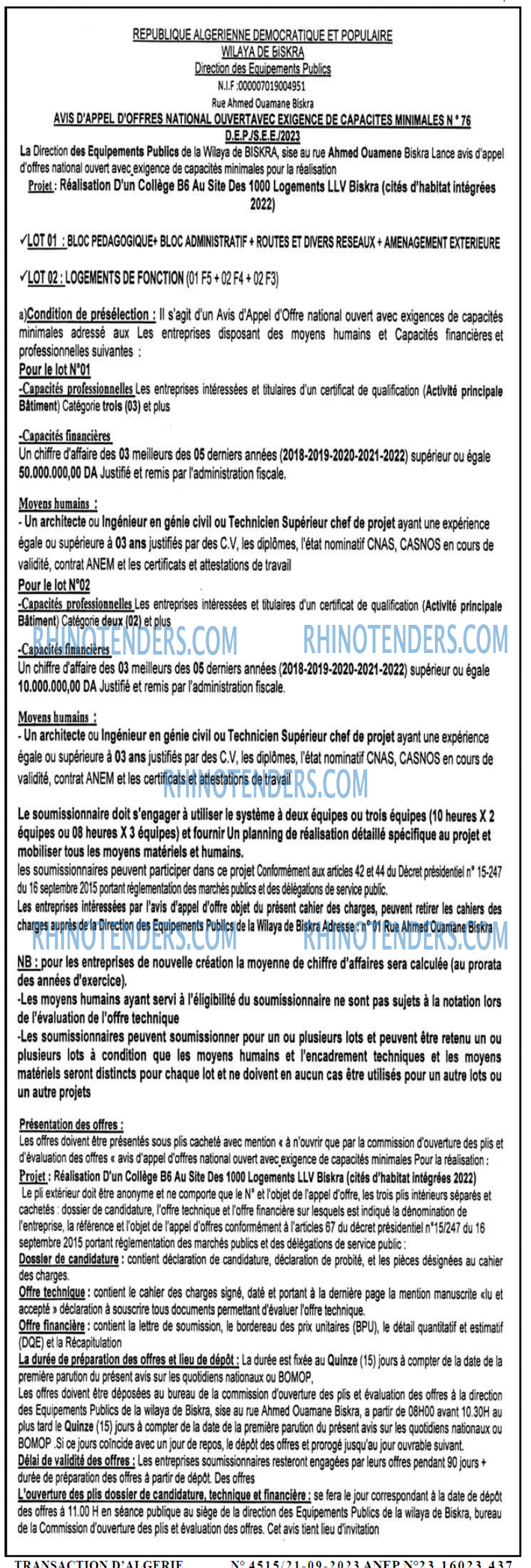 TRANSACTION D'ALGERIE